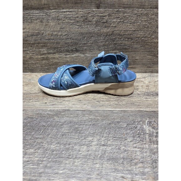 Lands End Sandals Womens 7B Strappy Wedge Comfort Blue Flowers Hook&Loop - Picture 8 of 9